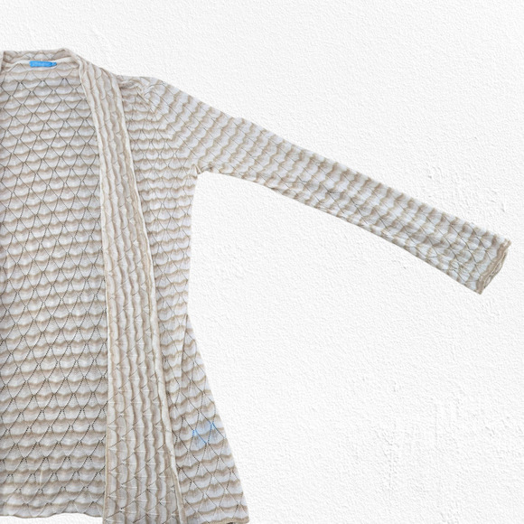 J.McLaughlin Beige Open Front Knit Cardigan Diamond Knit Sweater Size Small - Picture 4 of 10